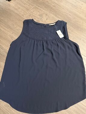 LOFT Navy Eyelet Yoke Tank Top